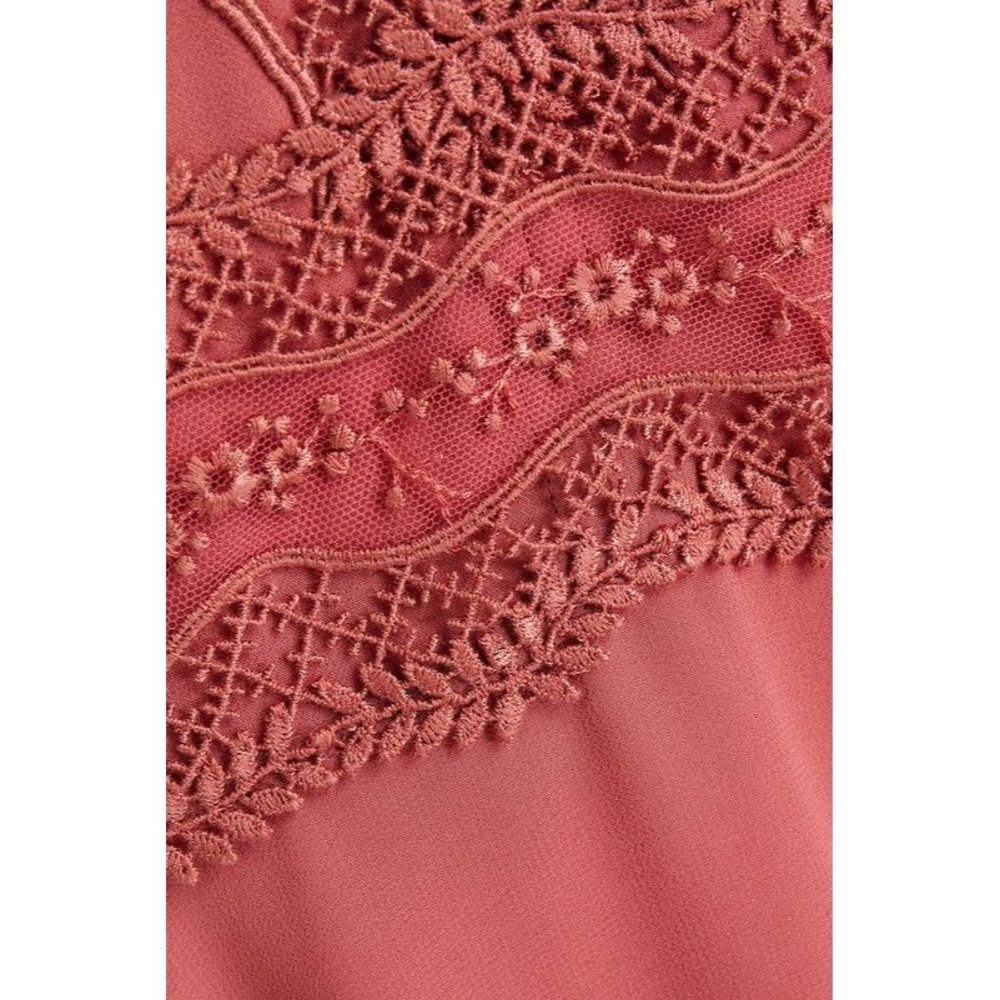 Giamba Lace Trimmed Crepe De Chine Midi Dress Pink Rose Fairycore Barbie Size L - Picture 3 of 8
